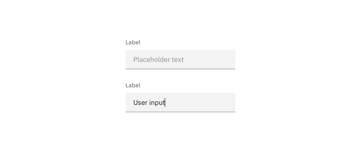 Default and user input states for text input in both field colors Default and user input states for text input in both field colors