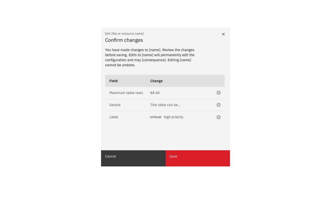 Example of a summary of changes in a modal Example of a summary of changes in a modal