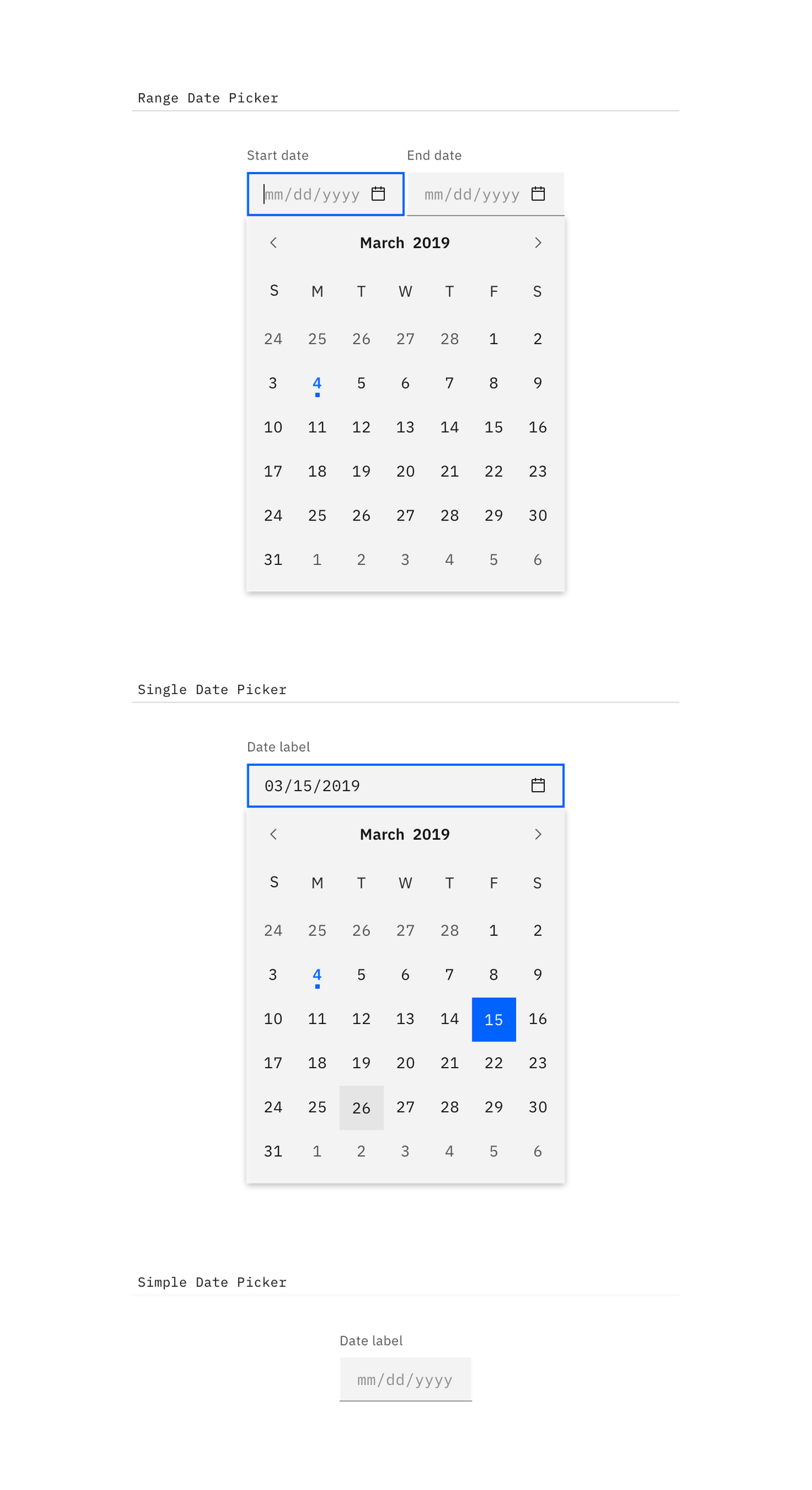 range, single, and simple date pickers range, single, and simple date pickers