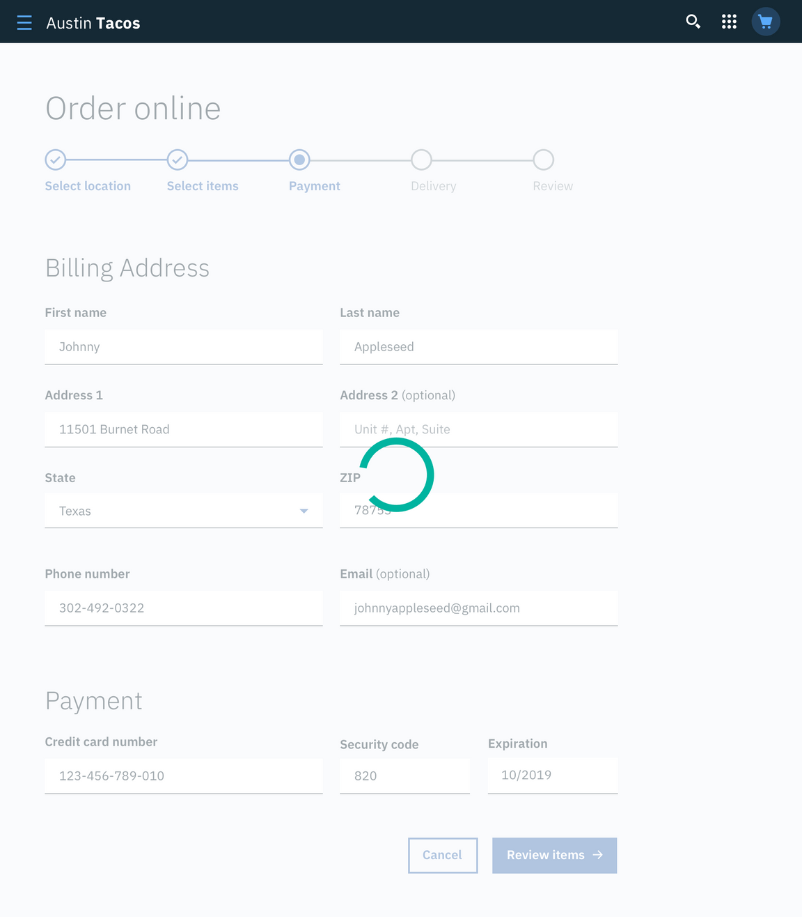 Example of a Large Loader in the context of a form page where data is being submitted. Example of a Large Loader in the context of a form page where data is being submitted.