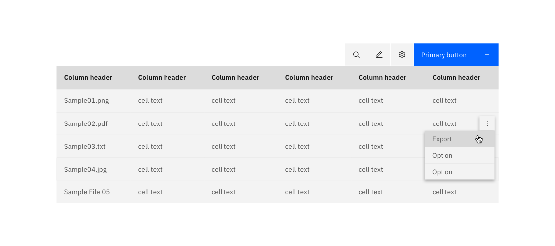 Example of an export button on a data table Example of an export button on a data table