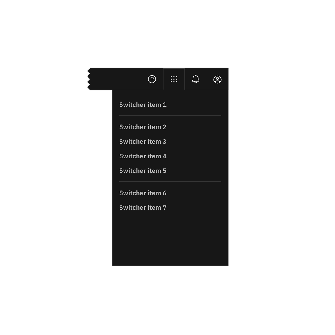 The switcher icon is not positioned to the far right. The switcher icon is not positioned to the far right.