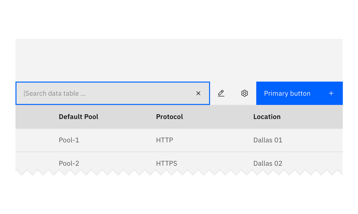 Search at the top of the data table Search at the top of the data table