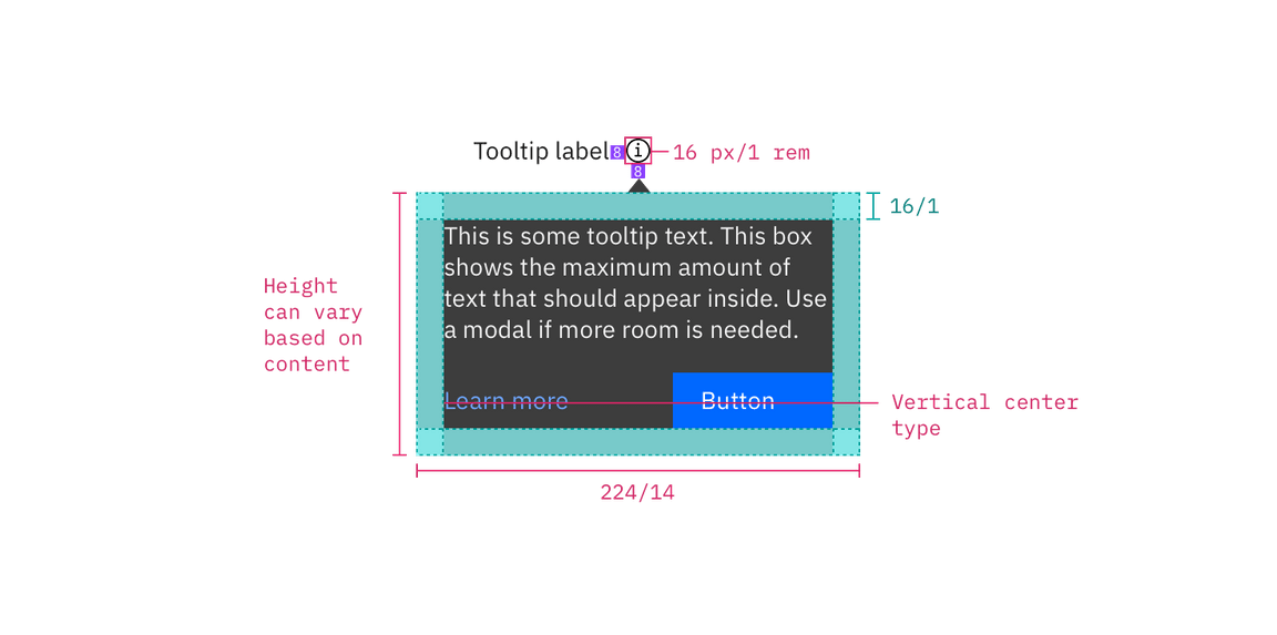 Structure and spacing measurements for an interactive tooltip Structure and spacing measurements for an interactive tooltip