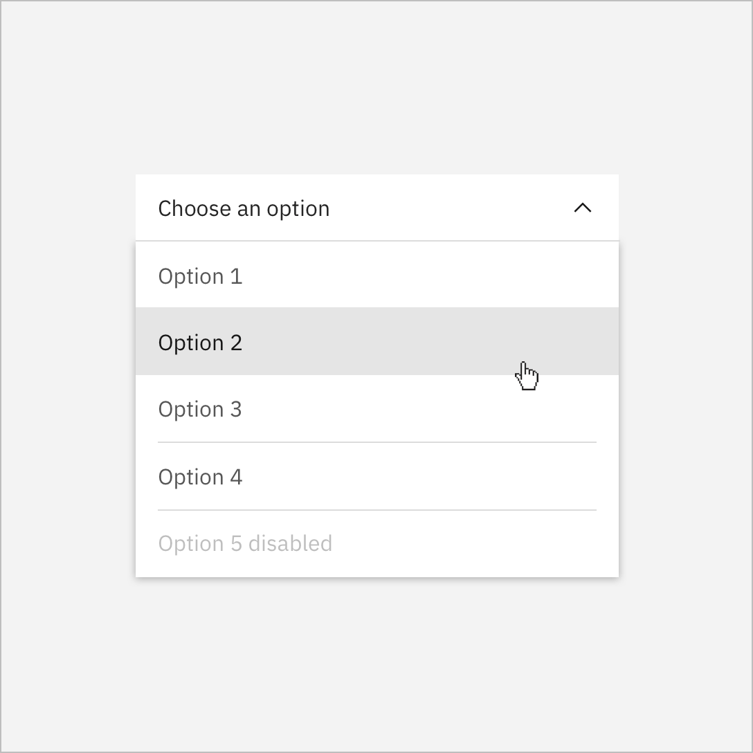 White dropdown on a Gray 10 background. White dropdown on a Gray 10 background.
