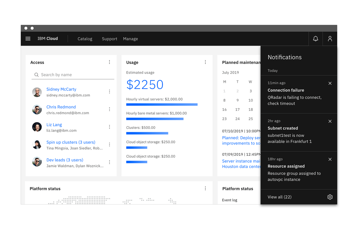 Notification panel in a product Notification panel in a product