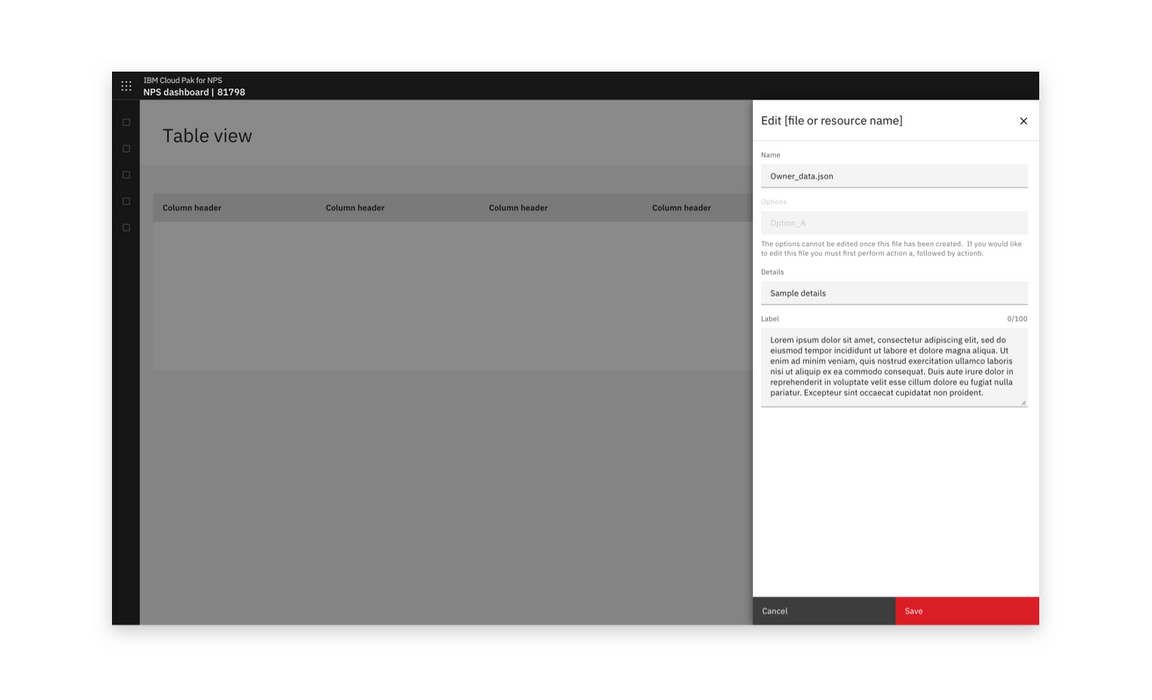 Example of a high-impact edit action in a side panel Example of a high-impact edit action in a side panel
