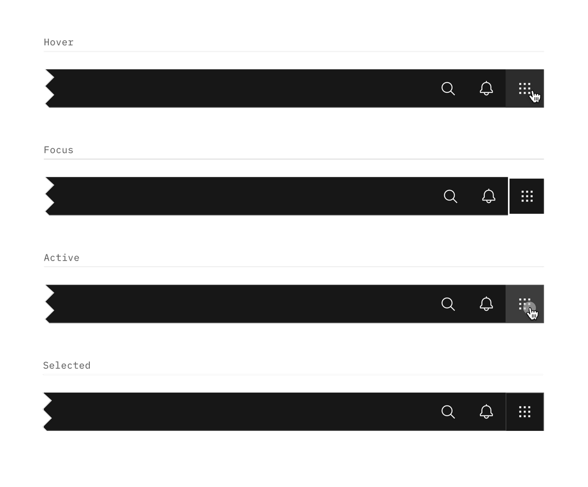 Header action interactive states Header action interactive states