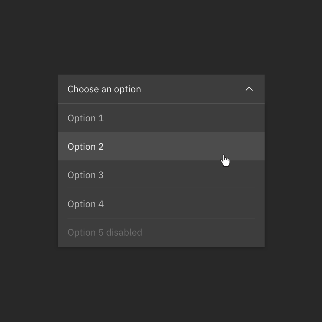 White dropdown on a Gray 10 background. White dropdown on a Gray 10 background.