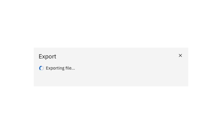 Example of an export modal in its "Exporting" state Example of an export modal in its "Exporting" state