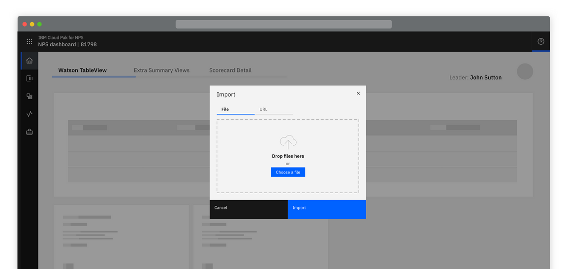 Example of an import modal in context Example of an import modal in context