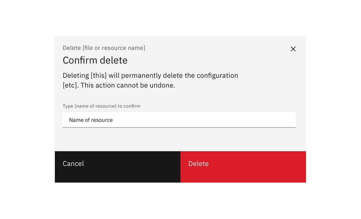 When the resource name is entered the Delete button is enabled. When the resource name is entered the Delete button is enabled.