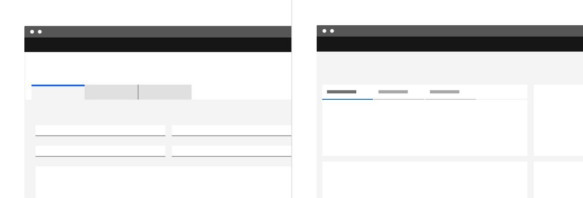An example of container tabs on the left and default tabs on the right. An example of container tabs on the left and default tabs on the right.