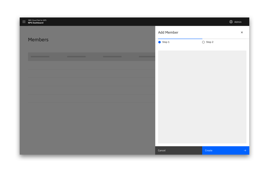 Example of a side panel multi-step creation flow Example of a side panel multi-step creation flow