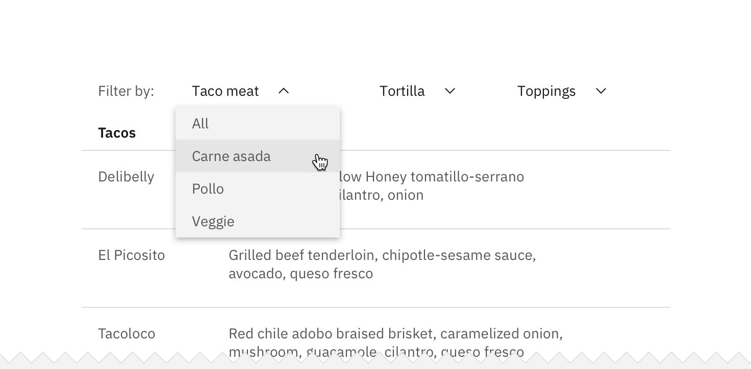 Filtering – Carbon Design System