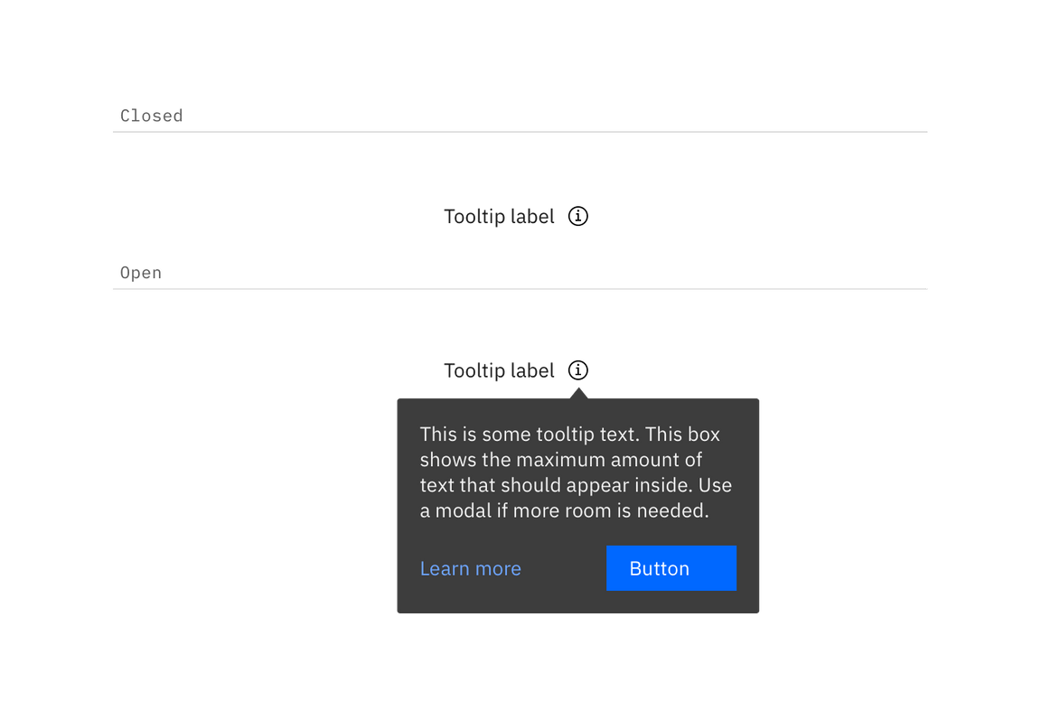 Closed and open states for a tooltip Closed and open states for a tooltip