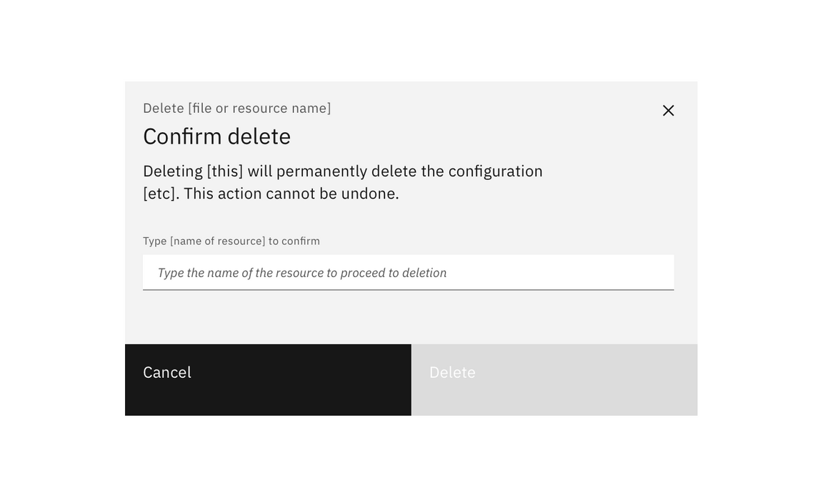 The user enters the resource name in order to confirm deletion. The user enters the resource name in order to confirm deletion.