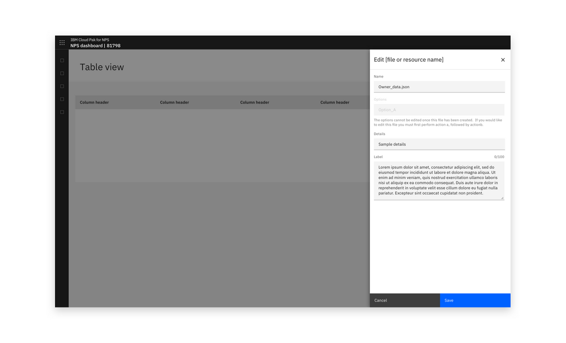 Example of a low-impact edit action in a side panel Example of a low-impact edit action in a side panel