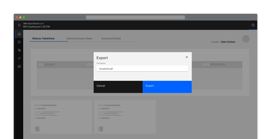 Example of an export modal in context Example of an export modal in context