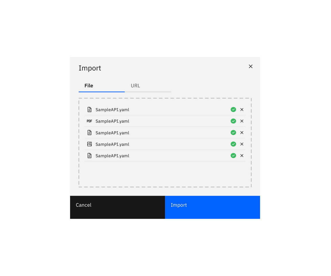 Example of loaded files in the import modal Example of loaded files in the import modal