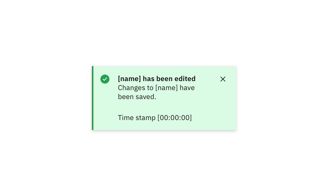 Example of a successful editing toast notification Example of a successful editing toast notification