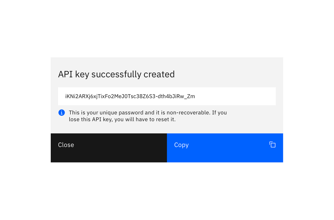 Example of a successfully created API key Example of a successfully created API key