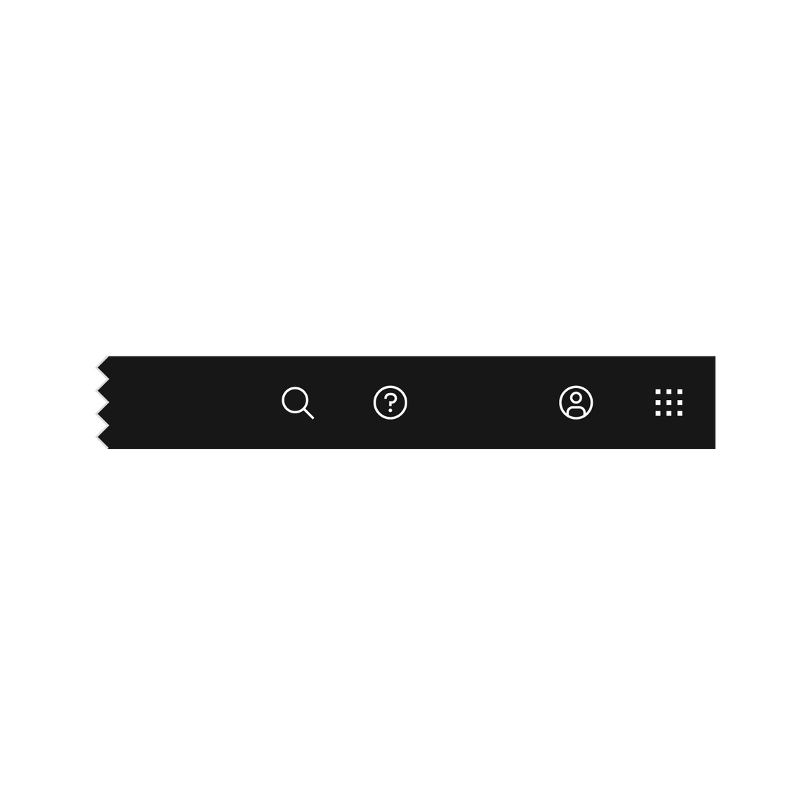 Example of the header icons with a gap between the account and help icons. Example of the header icons with a gap between the account and help icons.