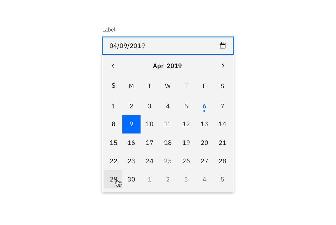 Example of a date picker Example of a date picker